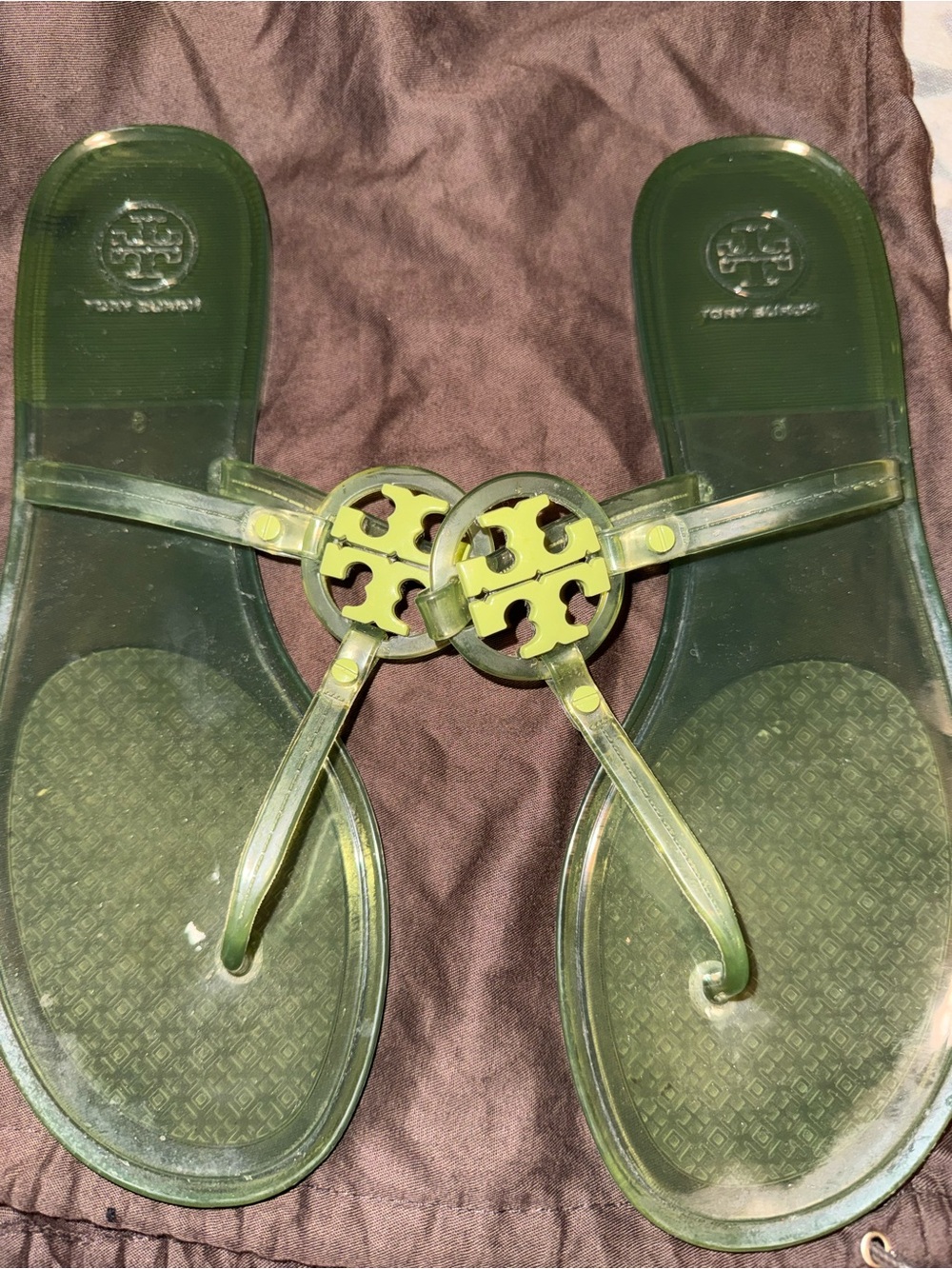 Tory Burch Olive Green Jelly Logo Thong Sandals